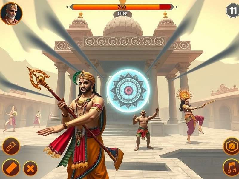 Holy Pursuit game screenshot showing Hindu deities in battle